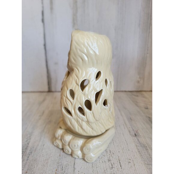 Neutral colored owl ceramic tea light candle holder Unique home decor figure - Picture 4 of 9